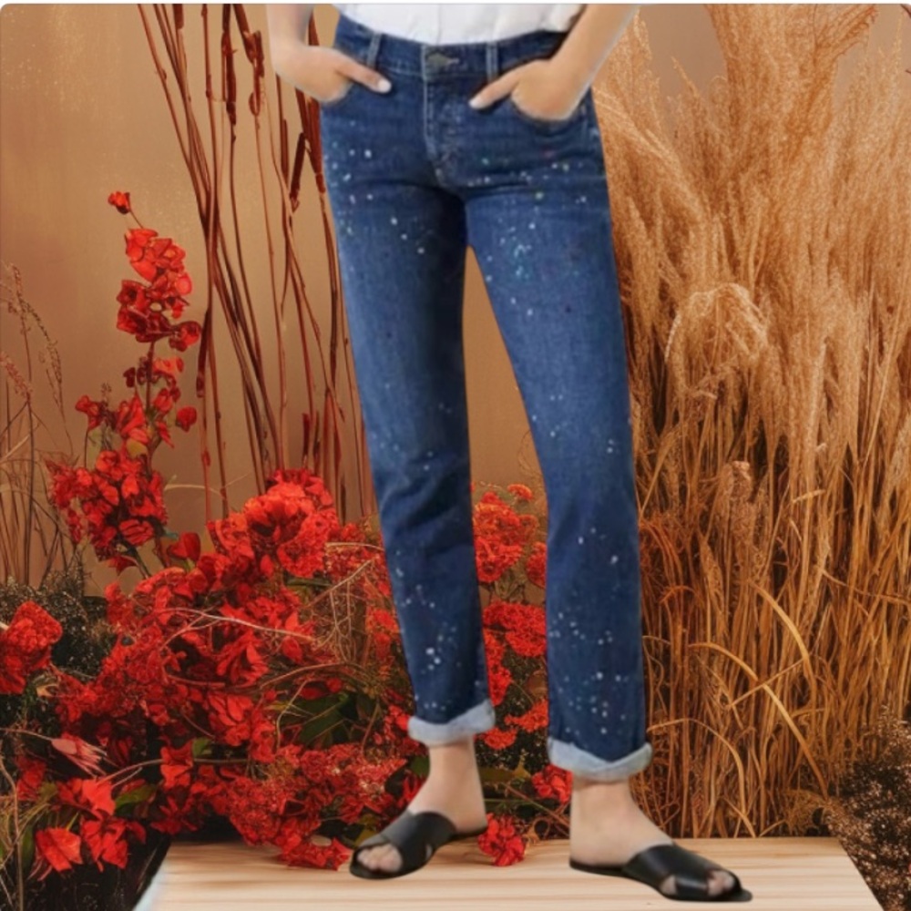 LOFT PAINT SPLATTER BUTTON FLY BOYFRIEND JEANS LADIES SIZE 30/10 - Picture 13 of 13